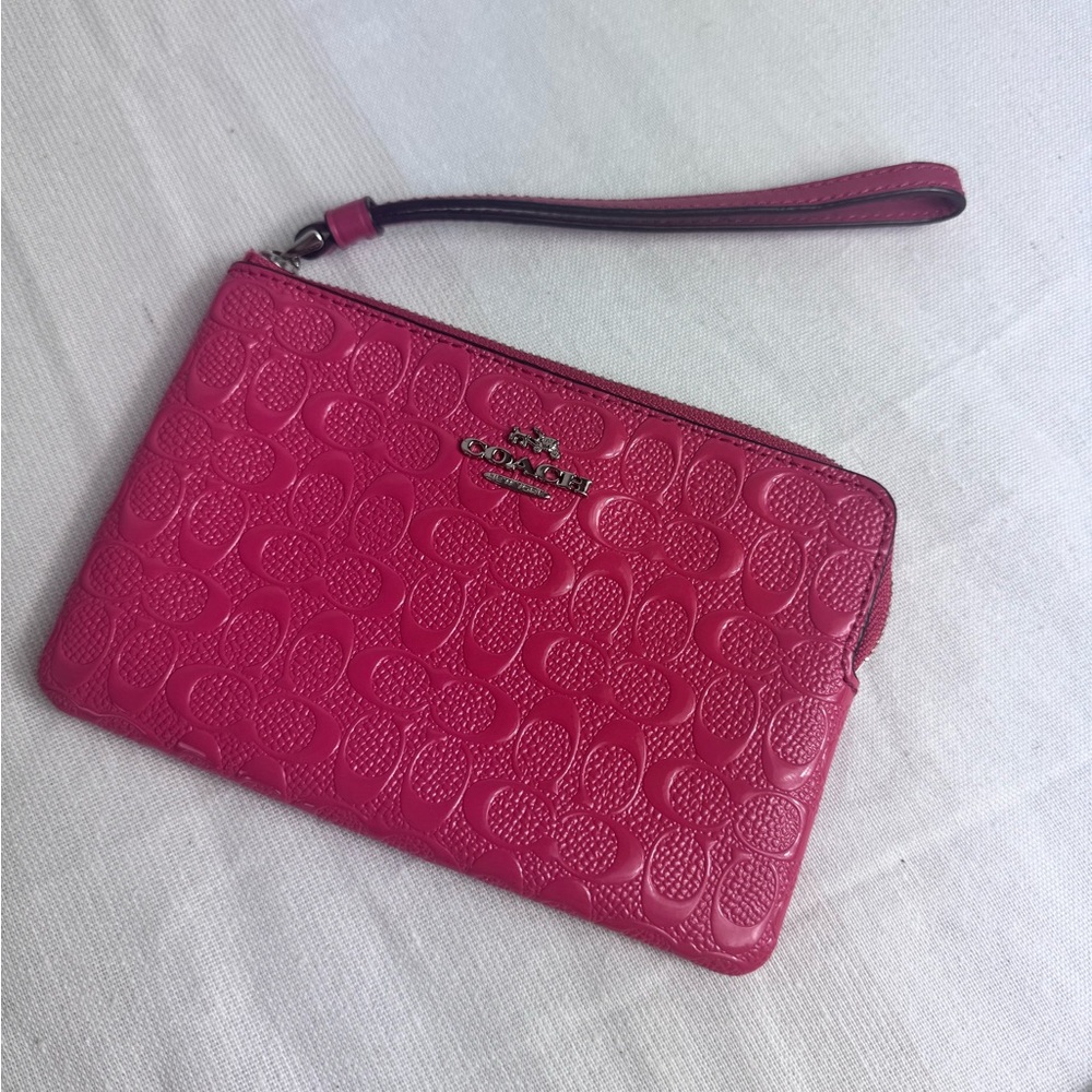 Coach Fuchsia Embossed Wristlet